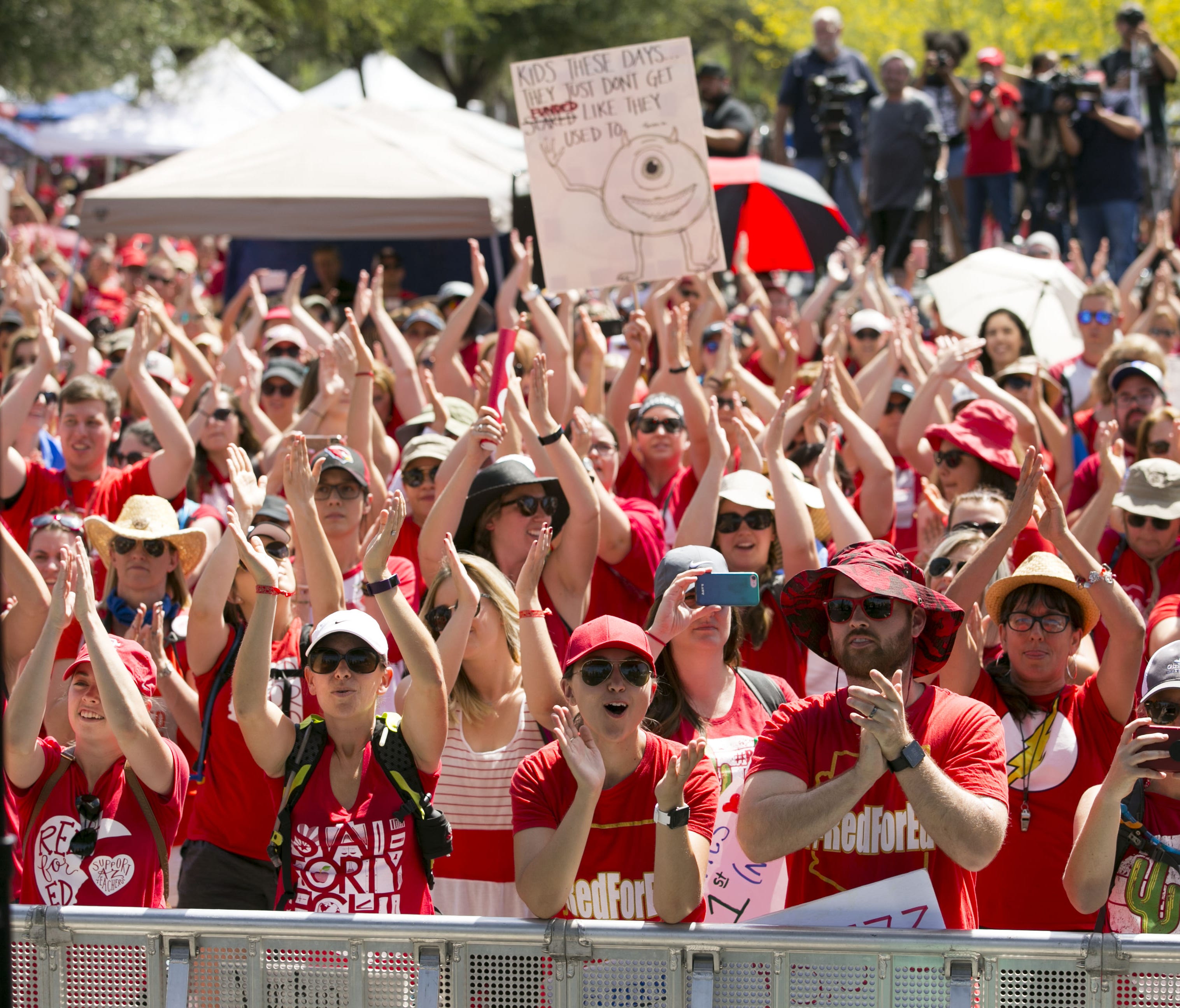 Teachers and other supporters at a RedForEd rally at the Arizona Capitol in Phoenix on the second day of the Arizona teacher walkout on Friday, April 27, 2018.