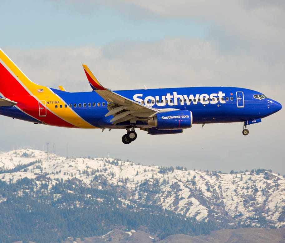 A Southwest Airlines Boeing 737 lands at Boise Airport on March 12, 2016.