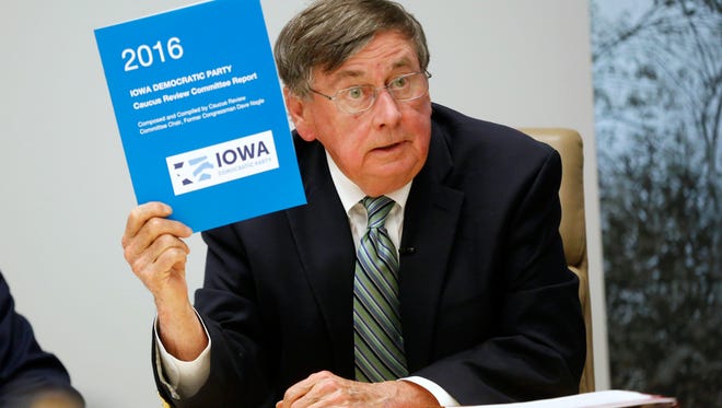 Dave Nagle, Chairman of the Iowa Democratic Party's caucus review committee, talks about their report Wednesday, May 31, 2017, during a meeting with The Des Moines Register Editorial Board in Des Moines.