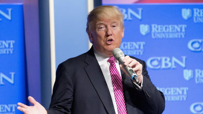 Republican presidential candidate Donald Trump speaks at Regent University in Virginia Beach, Va., Wednesday, Feb. 24, 2016.