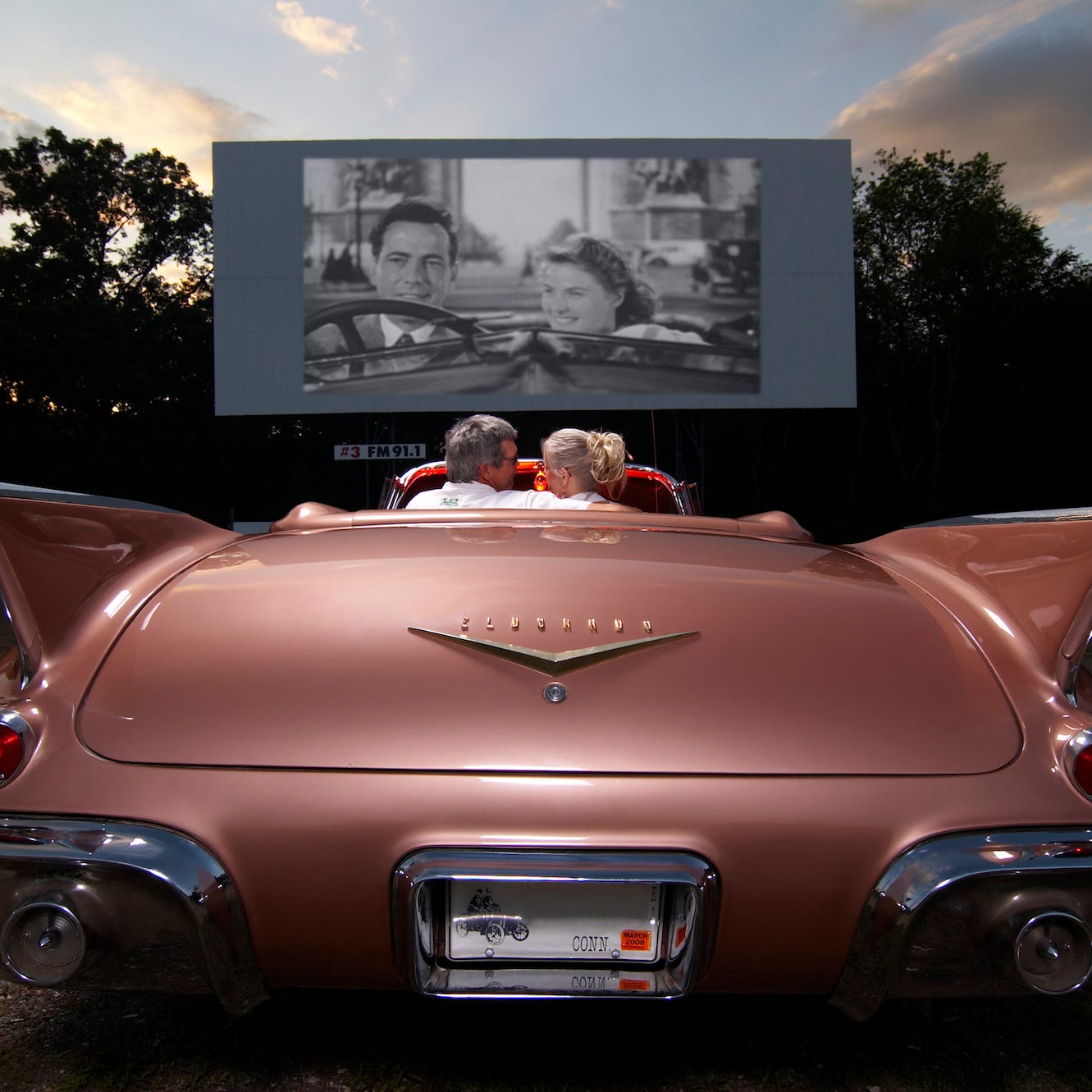 Connecticut: Guests settle in for a film in a vintage Cadillac at the Mansfield Drive-In Theatre & Marketplace in Mansfield, Connecticut.