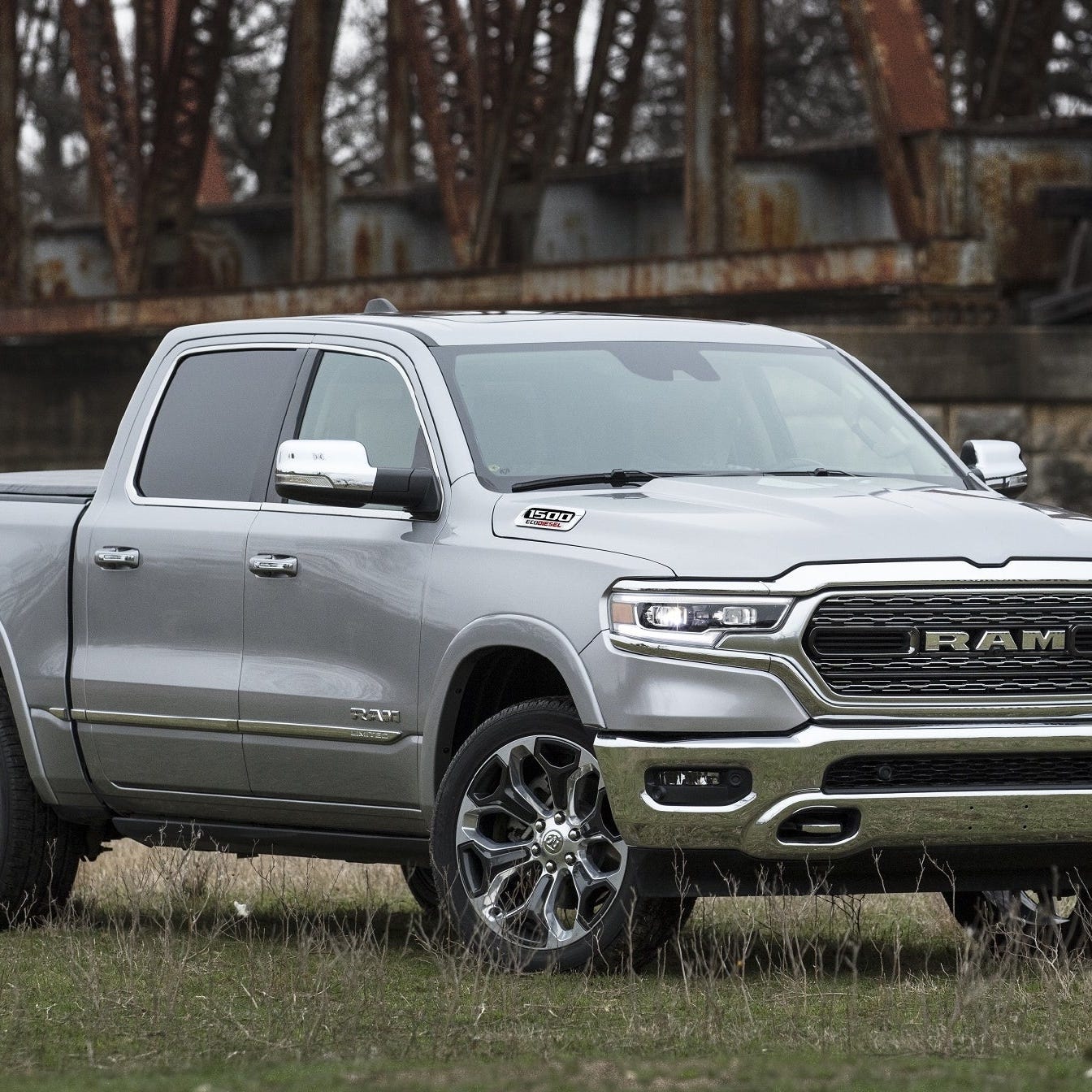 A silver 2021 Ram 1500 EcoDiesel, a full-size pickup truck.