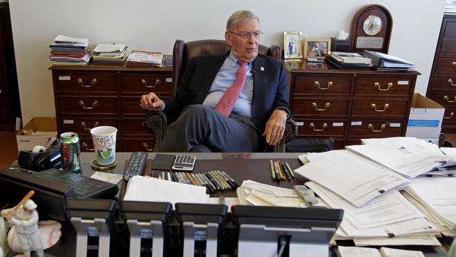 Bud Selig reflects on his career, and the remarkable bond with his University of Wisconsin fraternity brothers, in his office on the 14th floor of the 833 E. Michigan building in downtown Milwaukee.