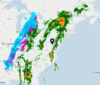 This image from the USA TODAY Weather page shows a potent winter storm moving into the eastern United States on Friday, Jan. 12, 2018.
