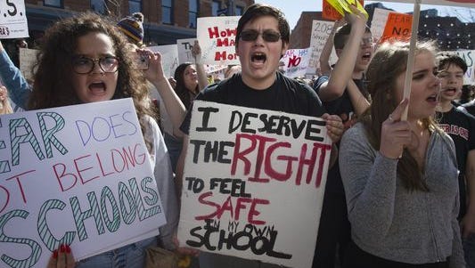 Colorado students participate in a recent school walkout to protest gun violence in schools. Students in Utah will join those across the country in a walkout March 14, 2018.
