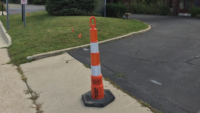 Traffic cones block the drive at the St. Clair Inn on Thursday, Sept. 7, 2017.