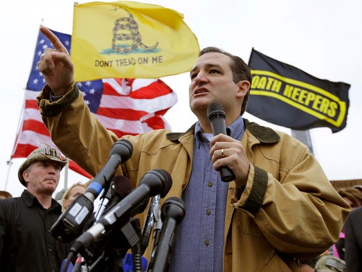 Cruz speaks at a rally in front of the World War II