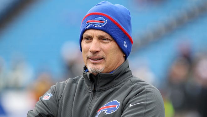 Buffalo Bills defensive coordinator Jim Schwartz looks on before a game against the Green Bay Packers.