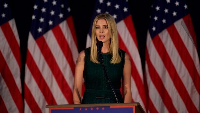Ivanka Trump introduces her father, Republican presidential hopeful Donald J. Trump, during a campaign event at the Aston Township Community Center on September 13, 2016 in Aston, Penn.