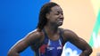 Simone Manuel (USA) reacts after getting gold in the