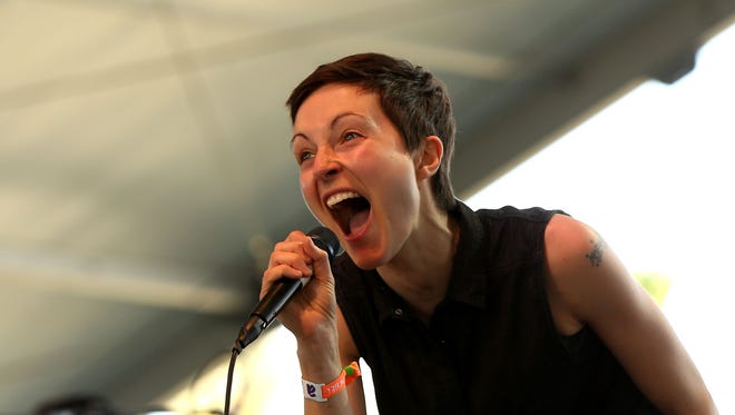 Musician Channy Leaneagh of Polica performs in 2013 in Indio, California.