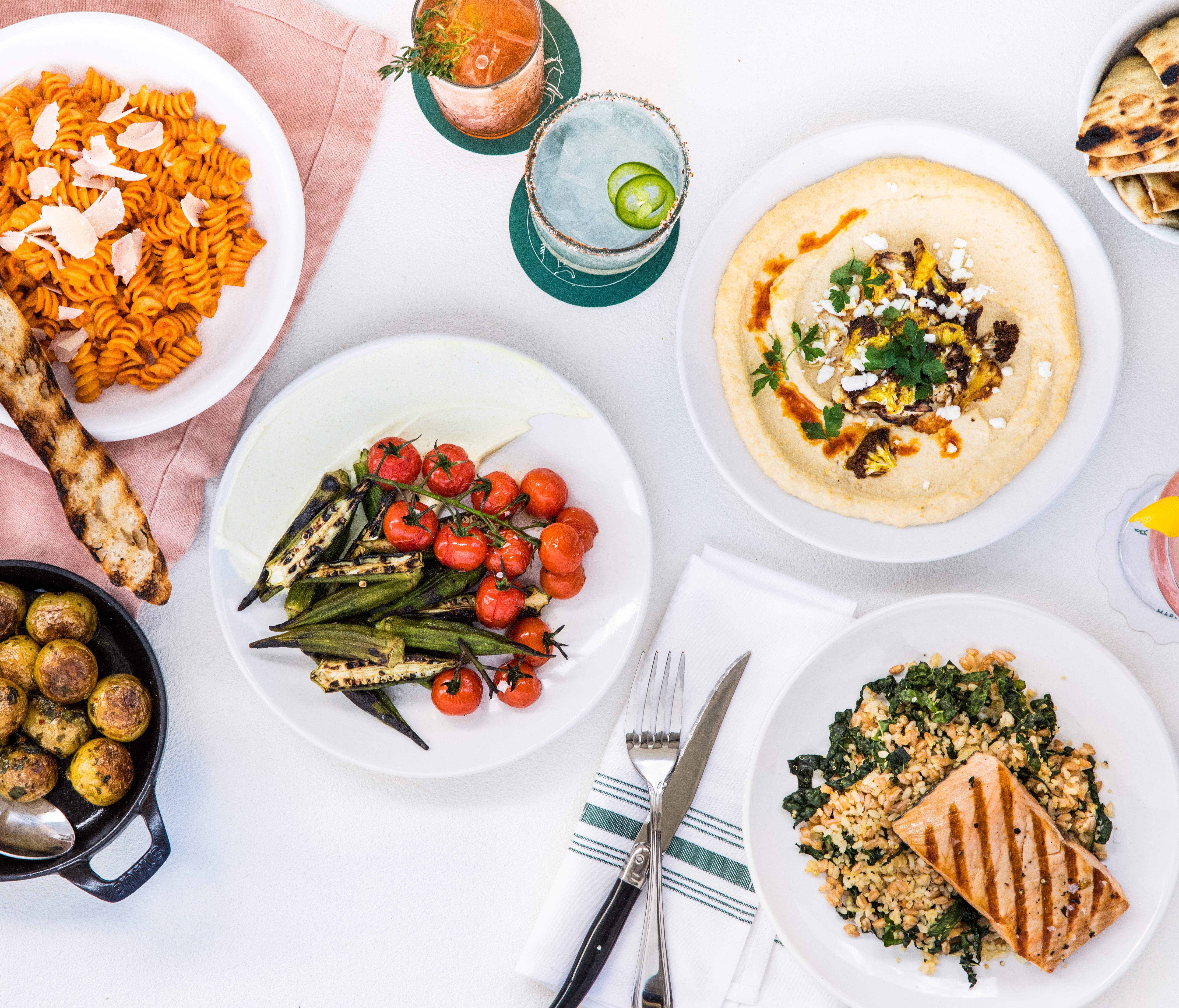Owners Jessie Katz and Andy Means offer fresh, afforable comfort food, such as hummus, fusilli pasta, potatoes, wood-grilled salmon and vegetables.
