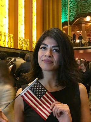 Ingrid Rojas Contreras at her naturalization ceremony, Paramount Theater, in Oakland, California, Jan. 11, 2018.