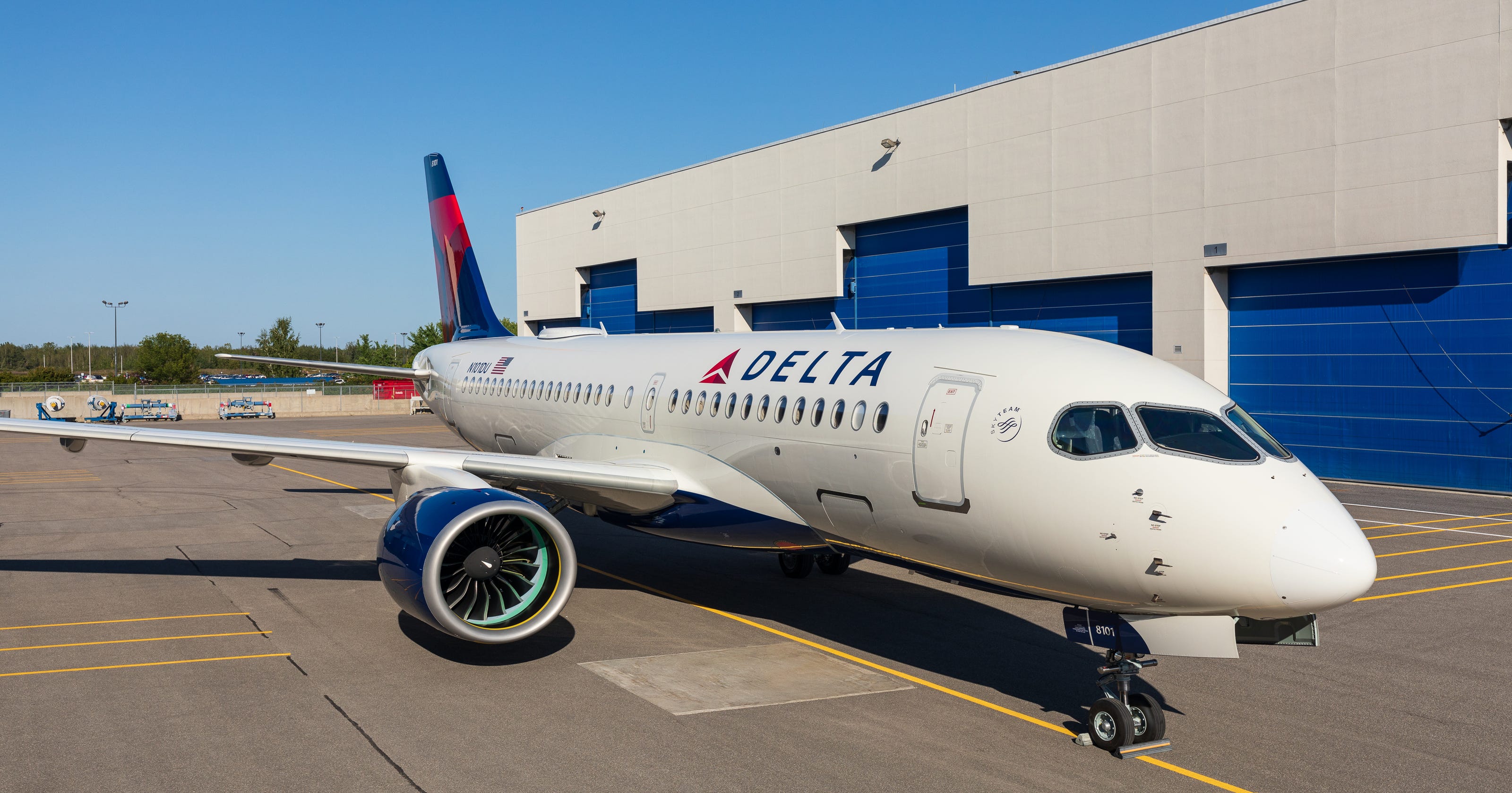 Delta's first Airbus A220 (CSeries) rolls out of Montreal paint shop