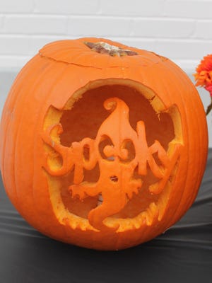 Spooky Pumpkin carved by residents at Ritch hall that won the Residents Hall category for the pumpkin carving contest. 