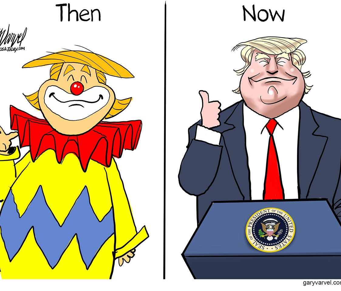 My caricatures of Donald Trump have changed. He's no longer a clown.