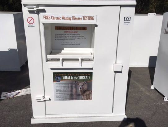 The Pennsylvania Game Commission offered free testing of deer for chronic wasting disease this hunting season. A collection box for deer heads is pictured.