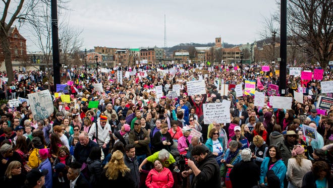 Thousands gather at Washington Park before the Cincinnati Sister March on Jan. 21, a complement to the Women's March on Washington the same day.