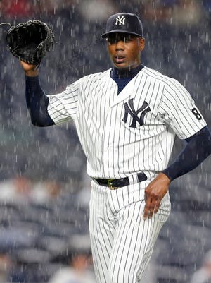 On June 24, Aroldis Chapman struck out the side in the ninth on 11 pitches.