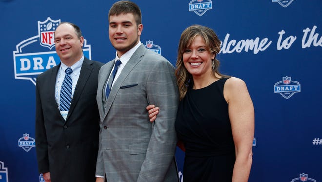 Apr 28, 2016; Chicago, IL, USA; Jack Conklin (Michigan State) arrives on the red carpet before the 2016 NFL Draft at Auditorium Theatre. Mandatory Credit: Kamil Krzaczynski-USA TODAY Sports