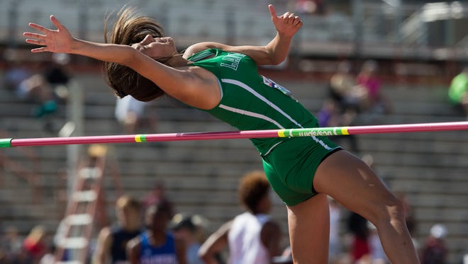 Wall's Sam Rocha competes in the 3A girls high jump during the UIL State Track and Field Championships at Mike A. Myers Stadium in Austin, Texas, Friday, May 11, 2018.