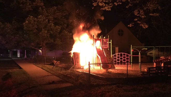 A vehicle caught fire after crashing into a church playground over the weekend.