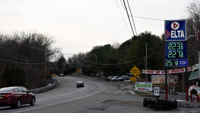 A 20-foot-wide digital sign is due to be installed on Route 23 north in the median across from this gas station, which currently marks the entrance to the notorious "S" curves. This photo was taken on Dec. 23, 2016.