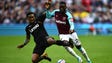 West Ham's Arthur Masuaku  is tackled by Swansea's
