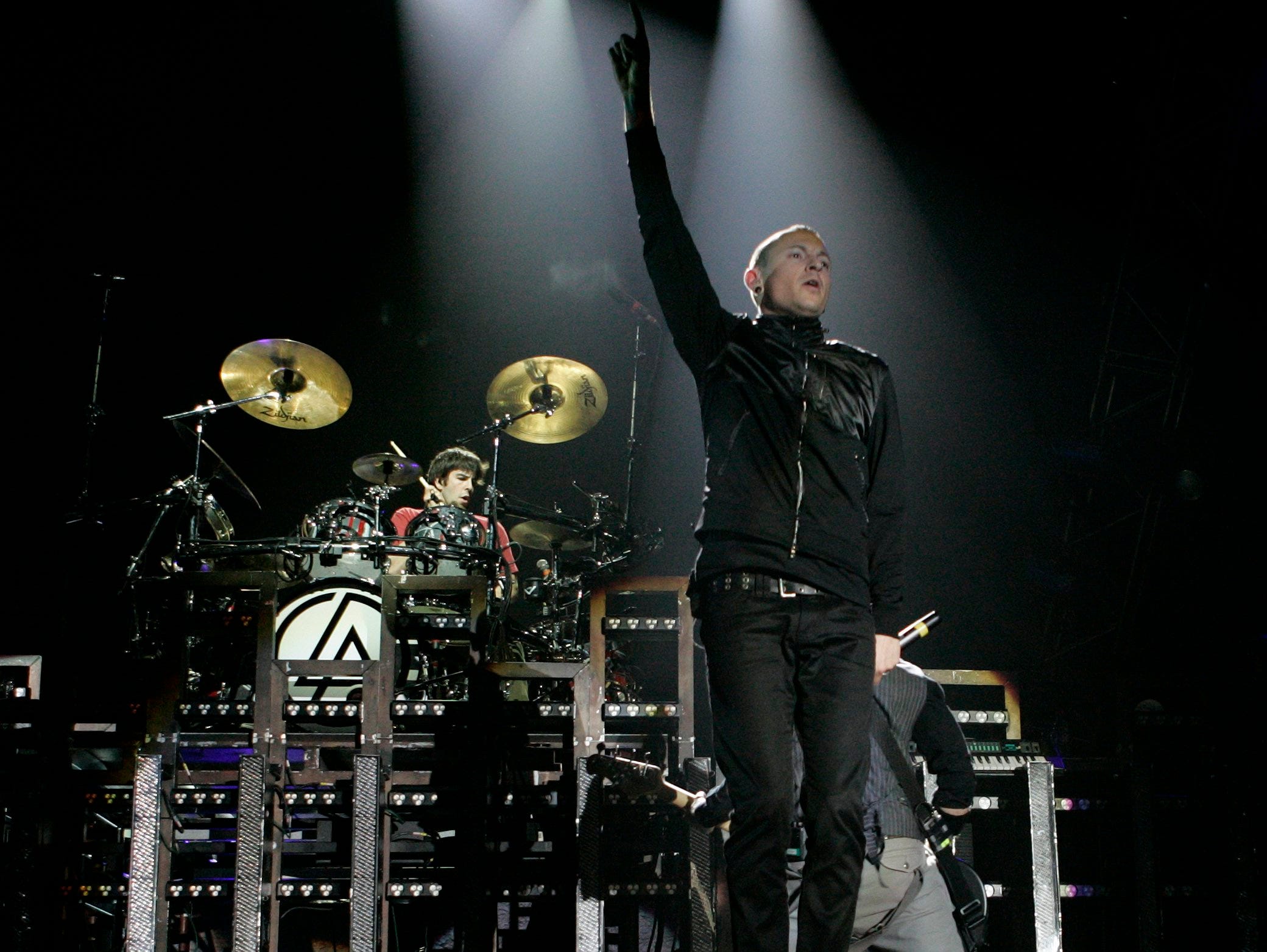Chester Bennington is seen on tour in Basel, Switzerland, in 2008.