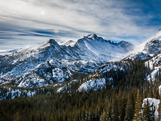The winter view of Longs Peak from the Dream Lake Trail