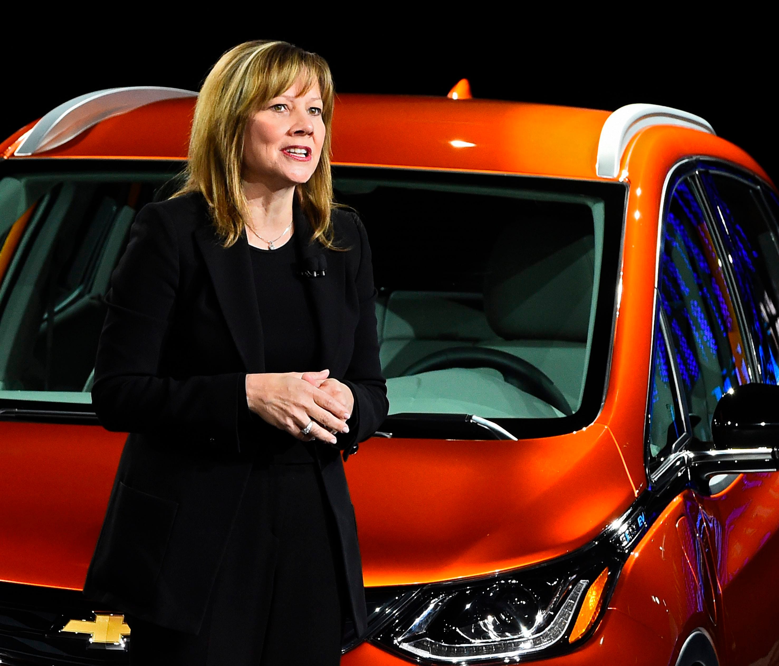 General Motors Mary Barra introduced the Bolt EV at the North American International Auto Show in Detroit, in January 20016.