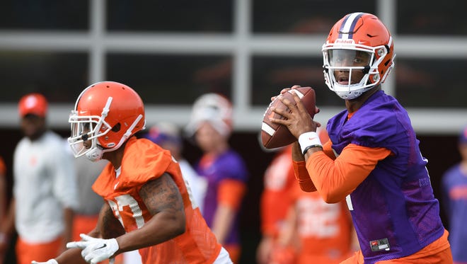 Clemson quarterback Kelly Bryant (2) during the Tigers opening day of practice on Thursday, August 3, 2017.