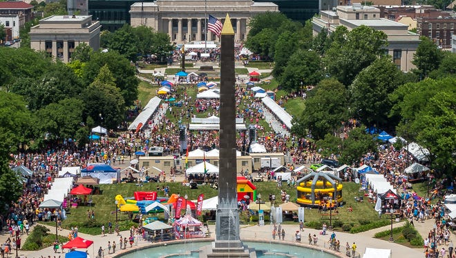 An overview of the 2016 Circle City IN Pride festival at the American Legion Mall.