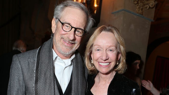FILE - This Nov. 8, 2012 file photo shows director Steven Spielberg, left, and author Doris Kearns Goodwin at The World Premiere of DreamWorks Pictures "Lincoln" in Los Angeles. DreamWorks Studios announced Wednesday that it has acquired the film rights to Goodwinís upcoming ìThe Bully Pulpit: Theodore Roosevelt, William Taft and the Golden Age of Journalism.î Spielberg, a principal partner of DreamWorks, last year released his acclaimed adaption of Goodwinís ìTeam of Rivals: The Political Genius of Abraham Lincoln.î  (Photo by Eric Charbonneau/Invision/AP, File) ORG XMIT: NYET320