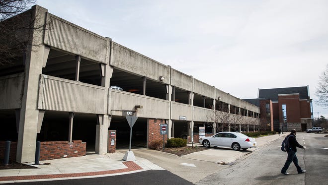 The Emens parking garage near Ball State's Woodworth complex Friday morning. 