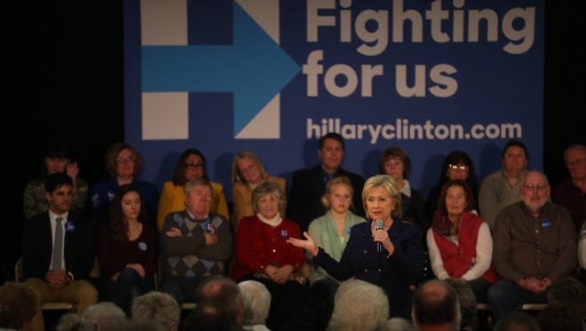 Presidential hopeful, Hillary Clinton speaks in a town hall event on Thursday, Jan. 21, 2016, in Vinton.