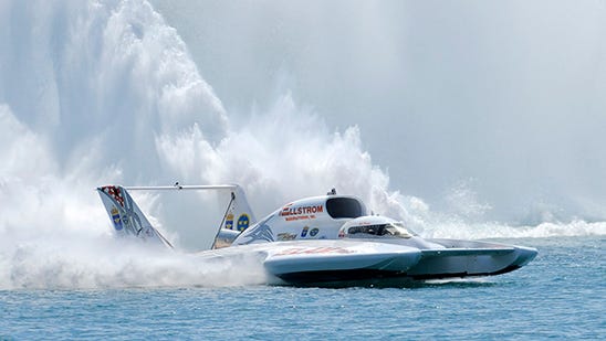 Jean Theoret, pictured during Saturday's action, flipped on the Detroit River during a heat Sunday.
