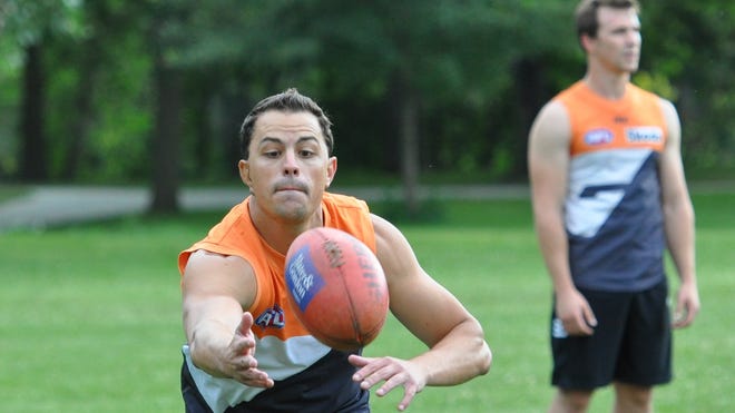 Jason Shaw of the Indianapolis Giants, during a recent Australian Rules football practice.