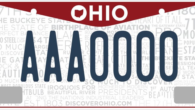 Photo of new Ohio license plate, November 2011.