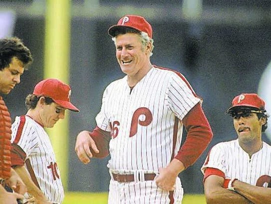 Phillies manager Dallas Green with, from left, Bob