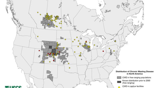 The current distribution of chronic wasting disease in Canada and the United States.