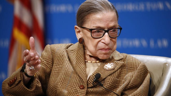 U.S. Supreme Court Associate Justice Ruth Bader Ginsburg speaks during a discussion on the 100th anniversary of the ratification of the 19th Amendment at Georgetown University Law Center in Washington, Monday, Feb. 10, 2020.