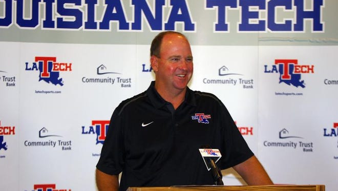 Louisiana Tech head coach Skip Holtz addresses the media Sunday afternoon after players checked in for report day. The Bulldogs open camp this afternoon with positions up for grabs.