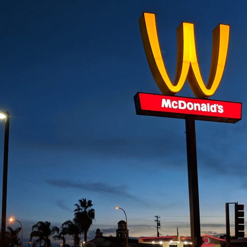 The Golden Arches sign outside the McDonald's...