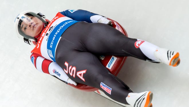 Glen Rock's Summer Britcher competes  during the women's  luge World Cup race in Altenberg, Germany, last weekend. After a breakout season in 2015-16, Britcher has a chance to crack the top three in the World Cup's overall standings. She currently sits in fourth place, right behind teammate Erin Hamlin.