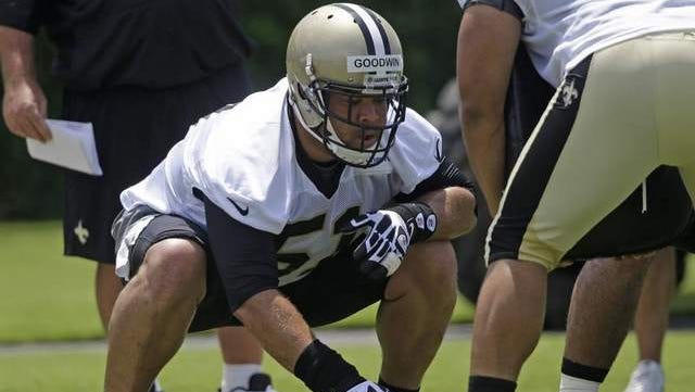 Center Jonathan Goodwin (51) is one of the veteran Saints competing with a younger player at his position.
