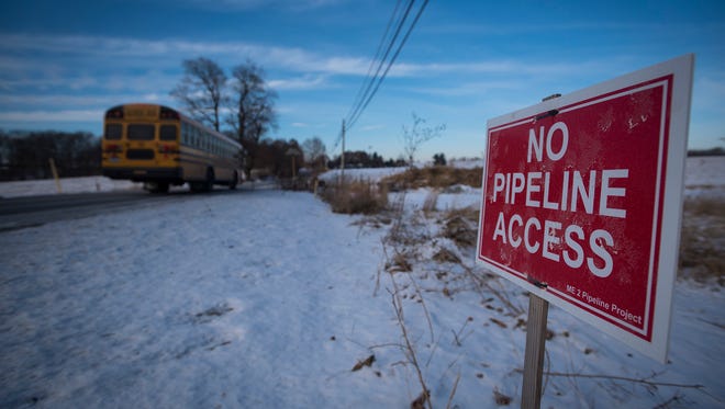 Construction of the Sunoco pipeline has been halted by Pennsylvania environmental officials because of "egregious and willful violations" of state law. A pipeline work area along Cornwall Road is covered with fresh snow and little evidence of activity. 