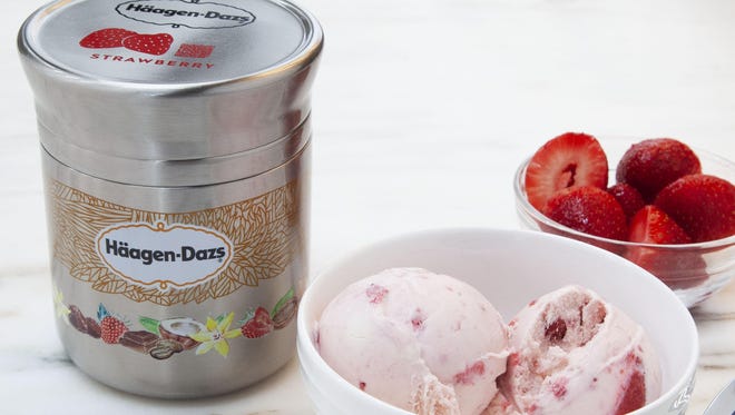 This photo shows Nestle's stainless steel Häagan-Dazs ice cream container designed for use with Loop.