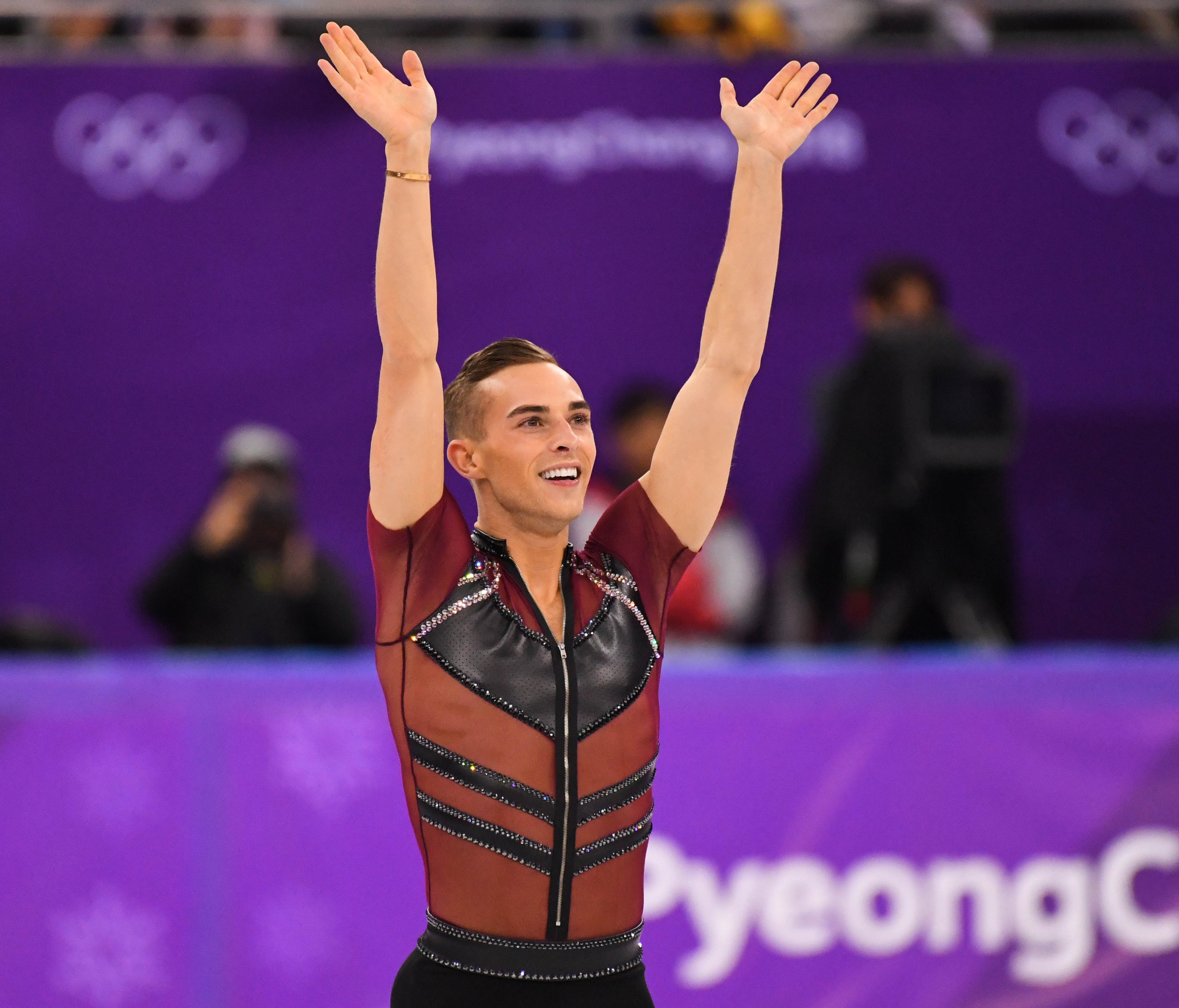 Adam Rippon competes in the men's figure skating short program during the Pyeongchang 2018 Olympic Winter Games at Gangneung Ice Arena on Feb. 16.