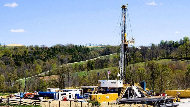 A Chesapeake Energy natural gas well site is seen near Burlington, Pa., in Bradford County, in this 2010 file photo.